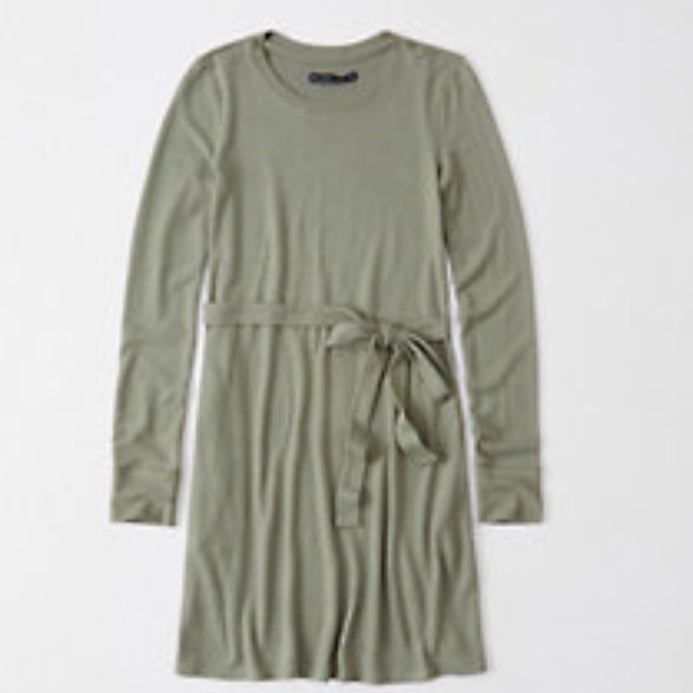 Abercrombie tie dress -olive green stretch